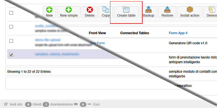 chronoforms create table