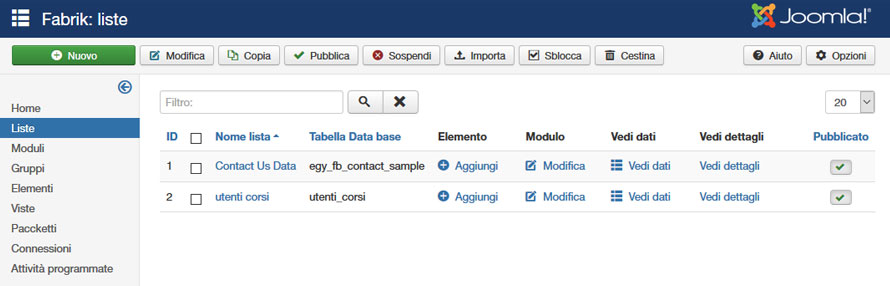 joomla fabrik creare primo form e lista