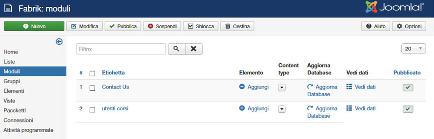 fabrik per joomla gestione moduli