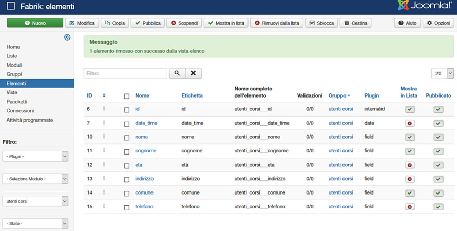 fabrik per joomla gestiamo gli elementi